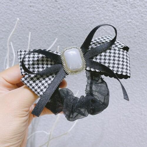 Elegant Plaid Bow Elastic Hair Bands Fabric Scrunchies Rhinestone Girls Jewelry Headbands for Women Headpiece Woman Accesories