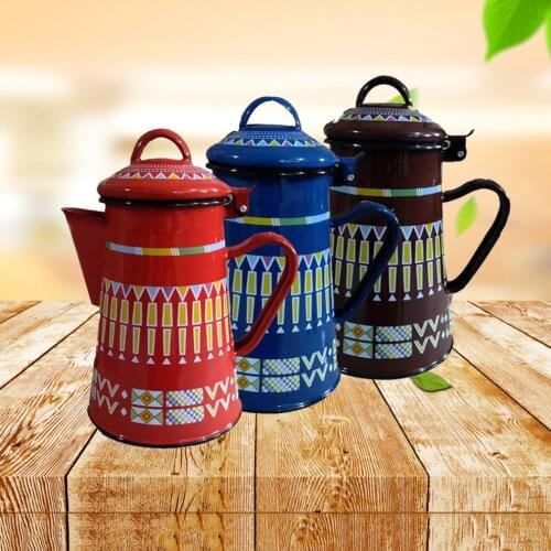 2.4L Enamel Handle Pot Hand Coffee Maker Geometric Flower Starry Sky Enamel Pot Coffee Pot Enamel Kettle