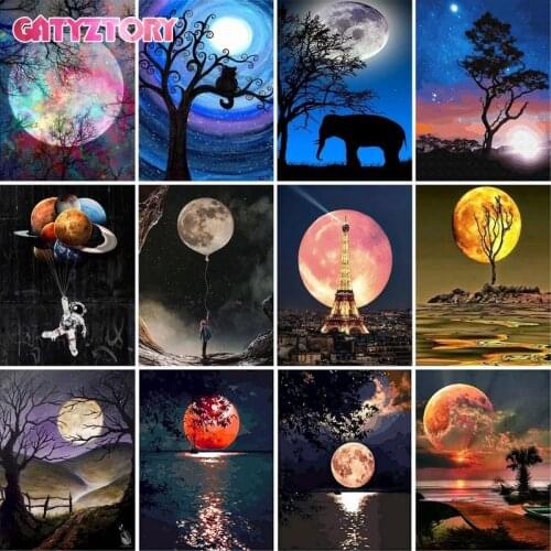 GATYZTORY DIY Painting By Numbers Kits Moon Drawing On Canvas Pictures By Number Landscape Hand Painted Picture Art Home Decor