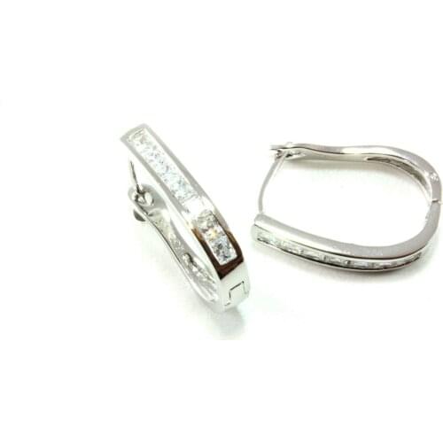 Earrings Hoops Rhodium Zirconium Silver Round Silver Plated White Zircon Jewelry Anti Allergic