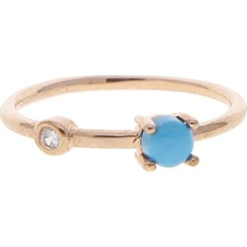 Rose gold Color two stone cz turquoises simple thin band girl women finger band ring cheap