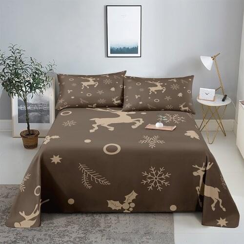 Brown Elk 0.9/1.2/1.5/1.8/2.0m Digital Printing Polyester Bed Flat Sheet With Pillowcase Print Bedding Set