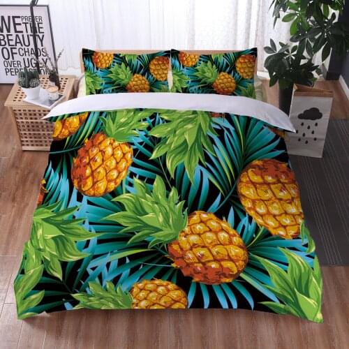 Fruit Bedding Set Tropical Pineapple Comforter Cover Fruit Banana Bedclothes with 2 Pillow Cases for Kids Boys Quilt Cover