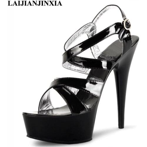 LAIJIANJINXIA 2018 Summer Women Dancing Shoes Holiday Nightclub Party Queen 15cm High Heels Platform Sandals Pole Dance Shoes