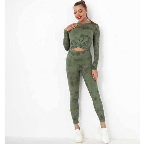 Hot Sale Tie-dye Yoga Set Womens Slim High Waist Beauty Trousers Sports Fitness Outdoor Indoor Long Sleeve Shirts Super Quality
