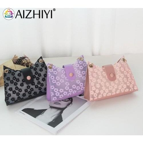 Fashion Women Lace Flower Hollow PU Leather Shoulder Underarm Bag Casual Ladies Chain Handbags Small Purse