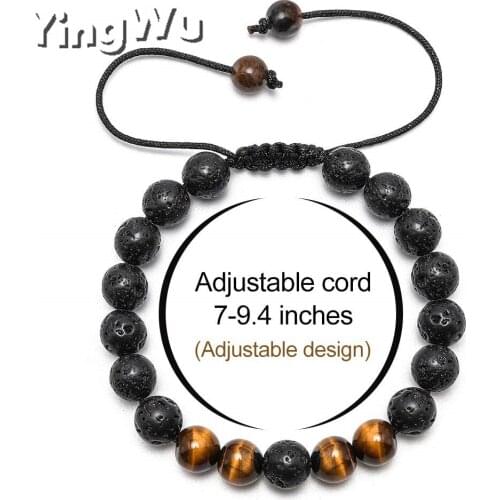 Yingwu Fashion Tiger Eye Stone Bracelets Bangles Classic Black Natural Lava Stones Charm Bead Bracelet Women Men
