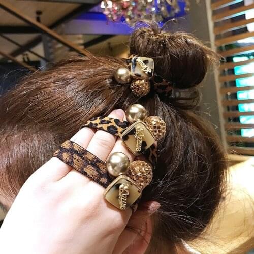 Fashion Letter Leopard Hair Ties Elastic Hair Bands Crystal Rhinestone Bead Headband Ponytail Holder Hair Accessories for Women