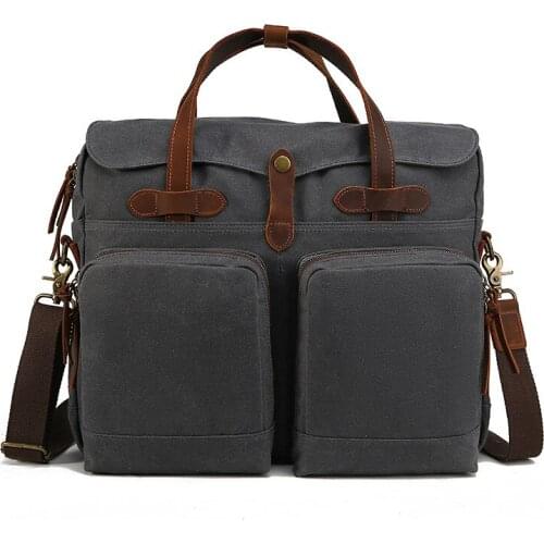 European and American retro mens bag crazy horse skin splicing oil wax canvas bag cross Briefcase Laptop bag square