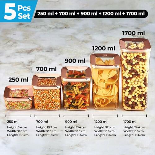 Transparent Storage Box Modern Container Set With Square Vacuum Lid 5Pcs Hard Plastic Sturdy Healthy Kitchen Organizer Super