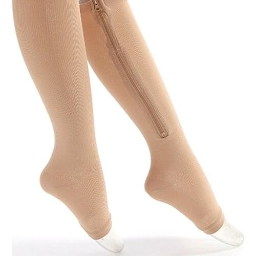 Unisex Compression Socks Elastic Zipper Legs Support Open Toe Knee Stockings Calf Leg Varicosity Support Elastic Socks New