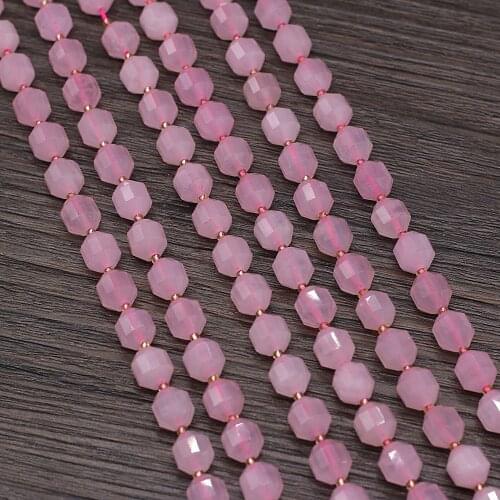 Hot Sale Natural Gem Rose Pink Quartz Crystal Stone Beads Faceted Energy Loose Beads Charm Jewelry Making Bracelets Necklace 8mm