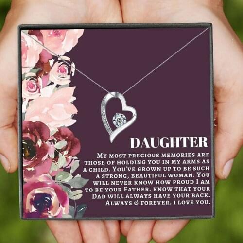 Cubic Zirconia Heart Pendant Necklaces Love Daughter Custom Wish Card Crystal Necklace for Women Jewlery