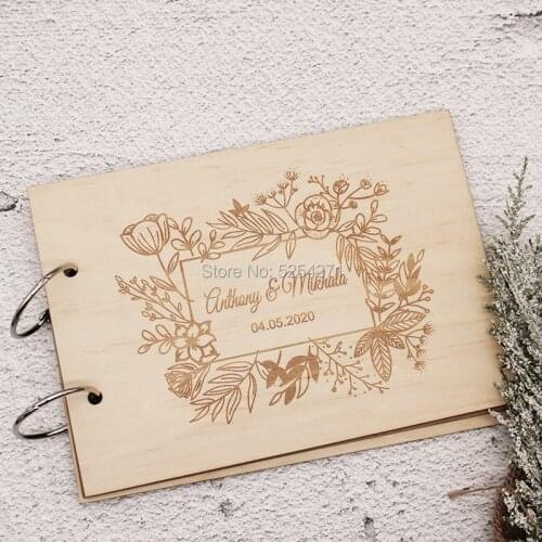 Personalized Wedding Guestbook Custom Wood Guest Book Engagement Anniversary Gift Wedding Sign Book