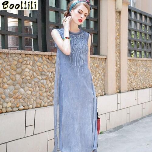 Boollili Real Silk Dress Women Summer Dress Korean Vintage Beach Dress Elegant Party Dress Woman Vestidos Robe Femme