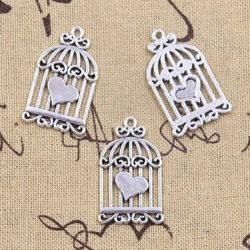 12pcs Charms birdcage heart 20x33mm Antique Bronze Silver Color Pendants DIY Crafts Making Findings Handmade Tibetan Jewelry