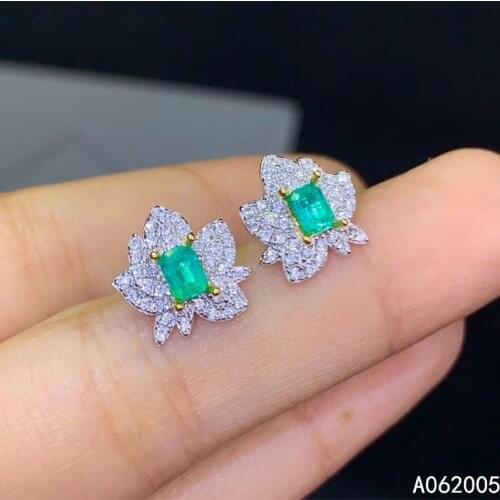 KJJEAXCMY Fine Jewelry 925 sterling silver inlaid natural Emerald female new earrings Ear studs noble support test with box