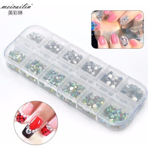 1 Box AB Color Nail Rhinestones Non Hotfix 3D Flat Bottom Multi-size Nail Crystal Manicure DIY Nail Art Decoration Set SS06-SS20