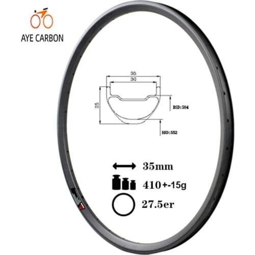 T700 35mm width 25mm depth tubeless ready hookless rims full carbon MTB bicycle rim 27.5er mountain bike rims for XC and AM
