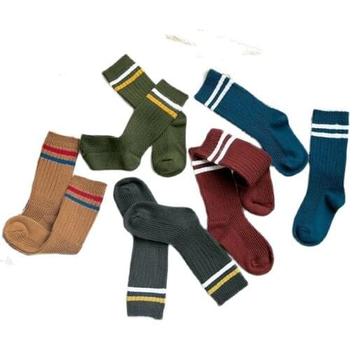2021 Korean Spring New Girls Socks Solid Color Ribbed Socks Boy Striped Socks Children Toddles Autumn Knitted Soft Fashion Socks