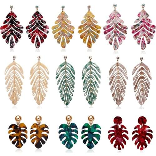 ZA 2020 Big Bohemian tree leaves long pendant Acrylic earrings for women Fashion Colorful Drop Acetate Girls Boho Simple Earings