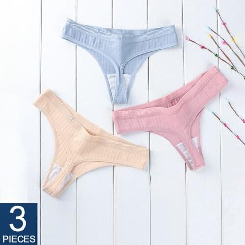 Womens Cotton G-String Thong Sexy Panties For Women String Briefs Underwear Intimate Lingerie Ladies T-Back Low-Rise 3 Pcs/Set