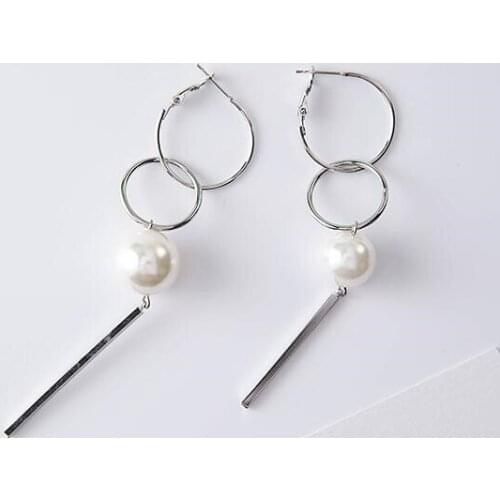 Gothic punk personality exaggerated three-dimensional geometry round imitation pearl asymmetry long female earrings jewelry