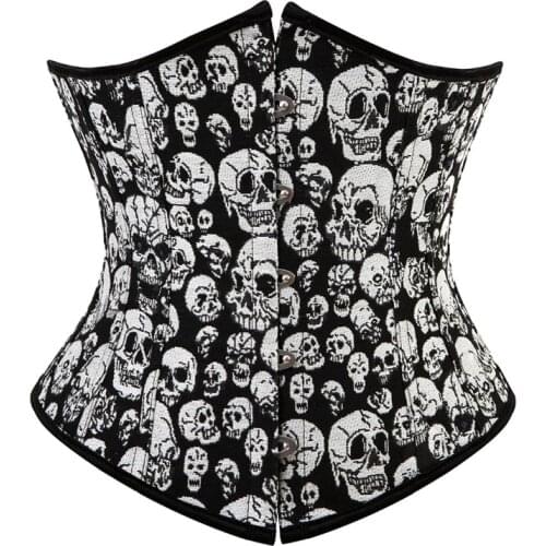 Women Corset Bustier Tops Steel Boned Underbust Corset Skull Print Steampunk Waist Training Burlesque Corselet Plus Size S-6XL