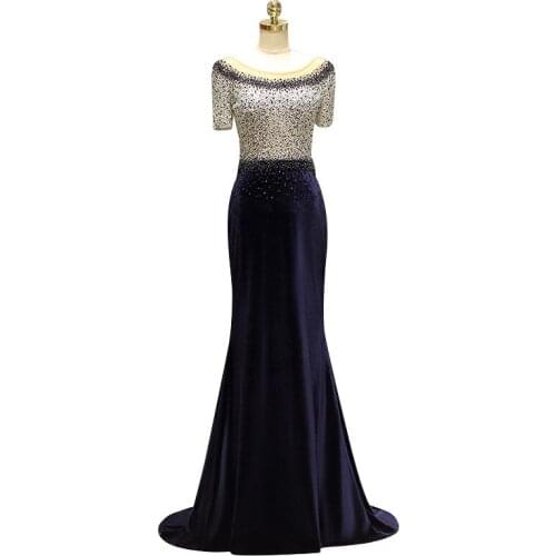 High QualityScook Short Sleeve with Beading Trumpet Fishtail Mermaid Floor Length Party Dresses Vestido de noche Robe de soiree