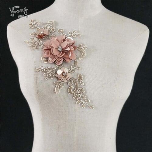 Golden Embroidered Lace collar Fine Sequins Flower Neckline embellishment Clothing Lace applique DIY Sewing Craft Supplies
