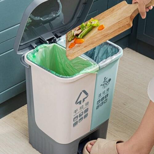 12L Wet Dry Separation Trash Can Pedal Storage Double Waste Bin, Detachable Plastic Kitchen Classified Trash Dustbin