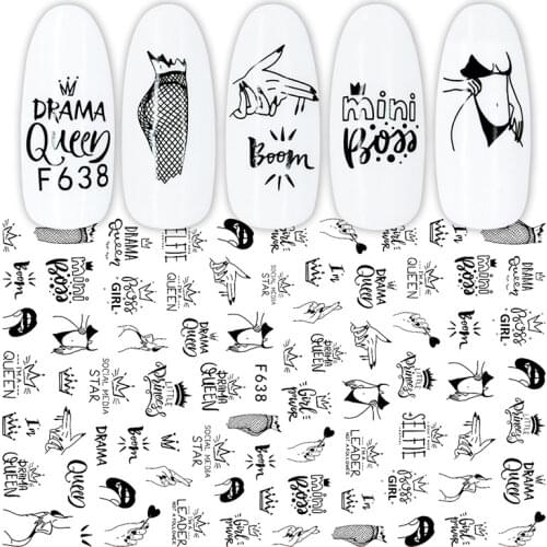 3D Sexy Lady Pattern Nail Sticker Cute Cartoon Character Lover Letter Flower Sliders DIY Manicure Decals Nail Art Decorations
