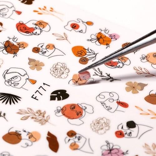 1PC 3D Nail Sticker Stick Figure Woman Face Pattern Special Transfer Picture Flowers Sliders Sticker DIY Nail Art Decoration