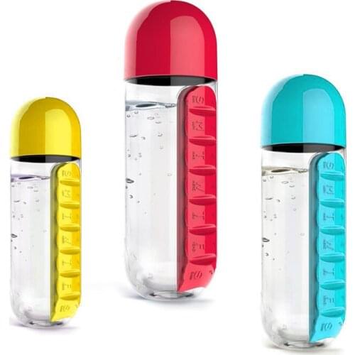 600ML Portable Plastic Water Bottle With Reminder To Take Medicine Cycle Medical Kit Container Camping