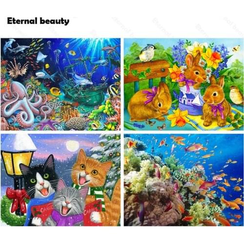Diamond Painting Animals Lovely Cartoon Cats Colorful World Diy 5D Mosaic Art Full Drill Diamond Rhinestone Painting Decoration