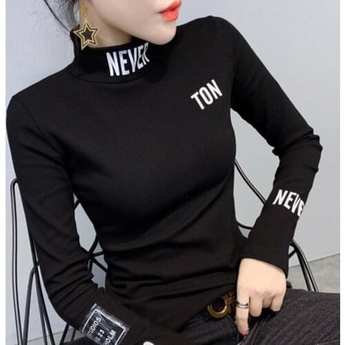 #5608 Black White Green Red Harajuku Basic T Shirt Women Stand Collar Sexy Letters Printed Cotton Streetwear Hip Hop T-shirt 3XL