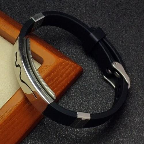 Trendy Silicone Men Bracelet Bangle Stainless Steel Strap Buckle Length Adjustable Male Gift Jewelry Silica Gel Wrist Band SK966