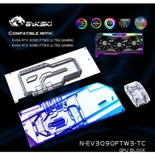 Bykski N-EV3090FTW3-TC,Active Cooling GPU Backplate Water Block For EVGA RTX3090 3080 FTW3 ULTRA GAMING,VRAM Radiator Cooler