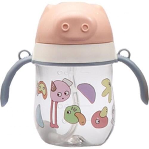 280ml/380ml Kid Water Bottle Cartoon Print Handle Design Portable Baby Gravity Ball Straw Bottle Baby Feeding Cups