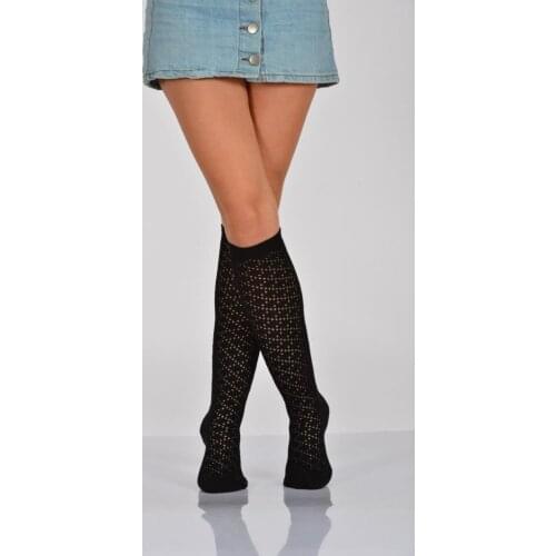 Idilfashion Women Fishnet Patterned Lower Stocking-Black-B-ART013 (3'LÜ PACKAGE)