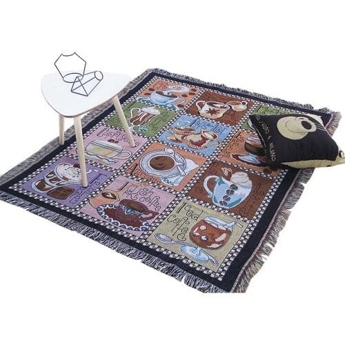 Coffee Tassel Leisure Sofa Blanket Retro Home Line Carpet Rug Mat Tapestry Wall Hanging Picnic Mat Tablecloth Europe Sofa Covers
