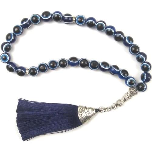 Tesbih Store 10mm plastic evil eye with blue tassel Prayer Beads Tasbih Misbaha Islamic for wedding gift
