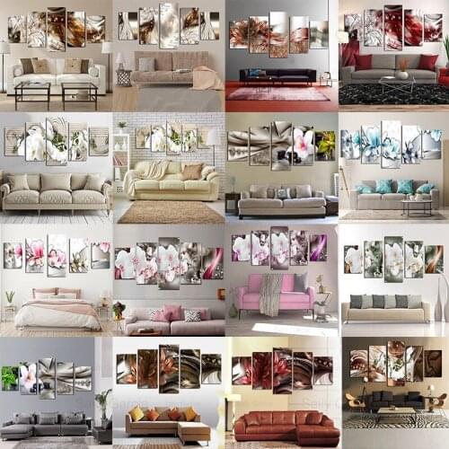 5 Pieces Modular Picture Colored Flowers Poster Wall Art Artistic Pure Lily Canvas Painting for Living Room Home Cuadros Decor