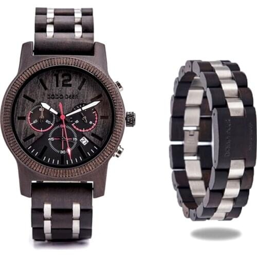 DODO DEER Watches Mens 2020 Wooden Bracelet Strap Business Wristwatch Show Date Stopwatch часы мужские Christmas Gift in Set Box