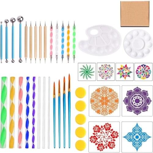 Mandala Dotting Tools Painting Kit Rock Dot Paint Stencils Tool Set Art Craft Supplies Kits with Tray Brush Zipper Bag Pen X3UF