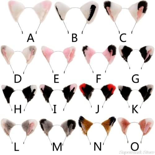 Gradient Color Block Faux Fur Animal Headband Plush Kitten Wolf Ears Hair Hoop Anime Maid Lolita Cosplay Party Headpiece A13 21