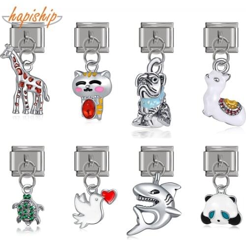 Hapiship Original Daisy Giraffe Dove Dog Alpaca Tortoise Cat Italian Charm Fit 9mm Bracelet Stainless Steel Jewelry Making DJ277