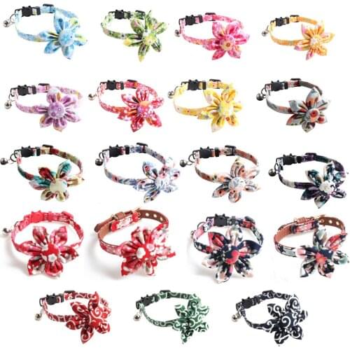 Sunflower Cat Dog Collar With Bell Adjustable Pet Walking Belt Floral Patterns for Pet Accessories