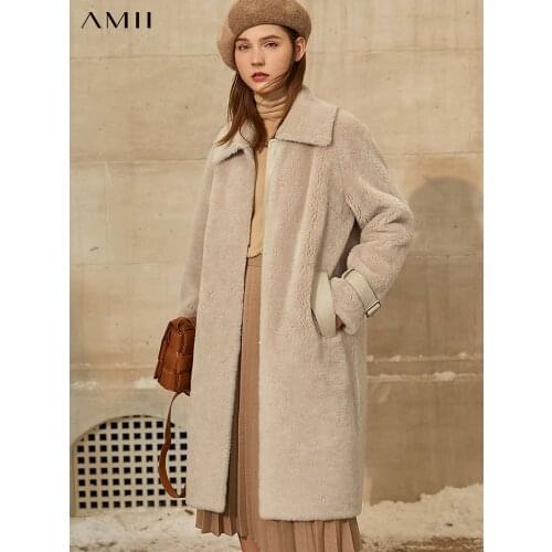 Amii Minimalism Winter Coat Women Fashion 100%wool Double-faced Fur Womens Coat Causal Lapel Solid Female Jacket 12070568