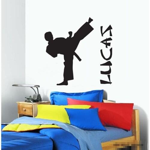 Personalized Boy Name DIY Vinyl Wall Decal Quotes Nursery Boys Karate Taekwondo Wall Sticker for Kids Room Teens bedroom D581